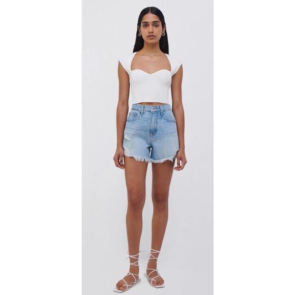 Jonathan Simkhai Luca High Rise Cutoff Jean Shorts Blue Distressed Denim Size 30 - Picture 1 of 6